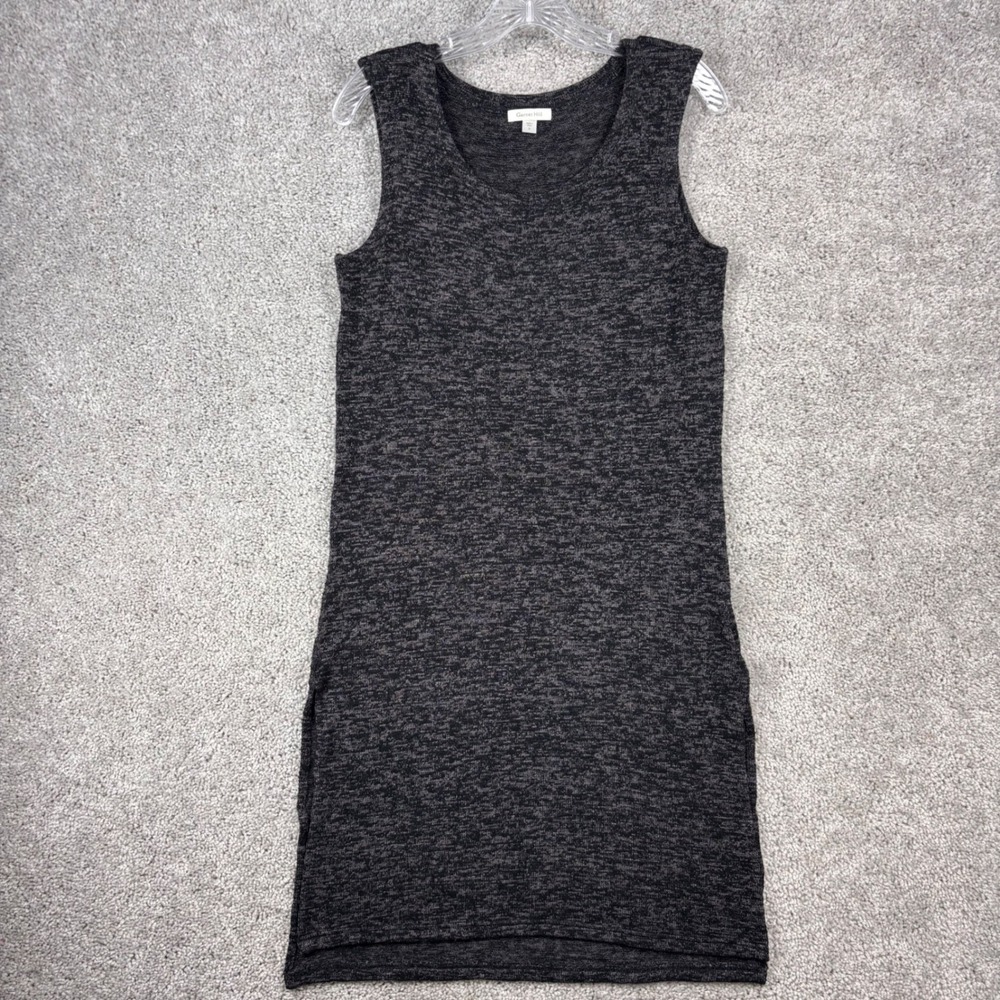 Garnet Hill Womens Small Gray Marled Sleeveless Knit Sheath Dress Side Slit 39in